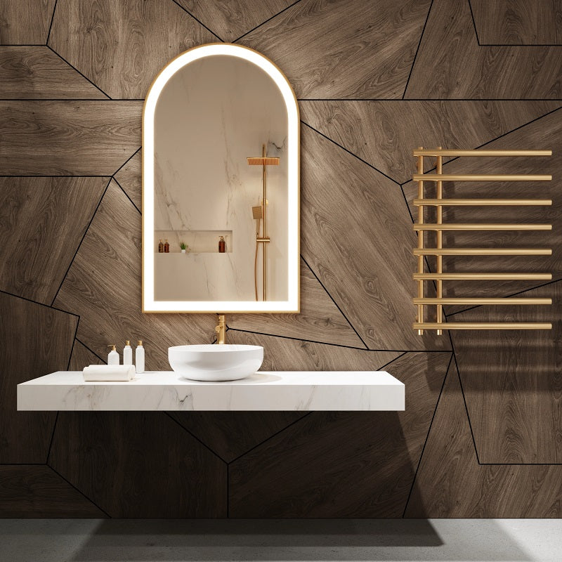 Paris Mirror Chic 28" x 48" Arch LED Vanity Front-Lit Mirror - Gold