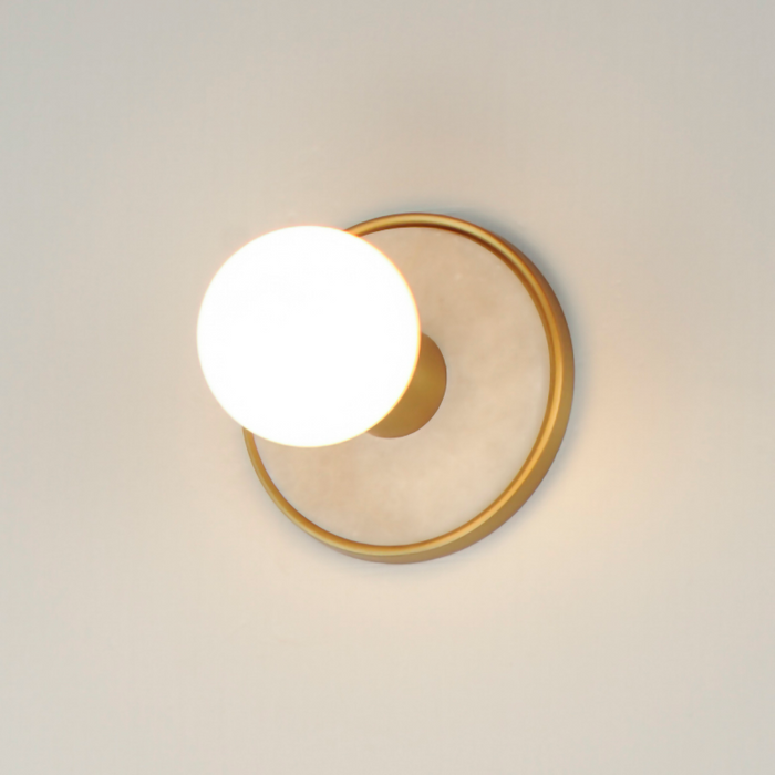 Maxim 26091 Hollywood 1-lt 5" Wall Sconce -  White Alabaster/Natural Aged Brass