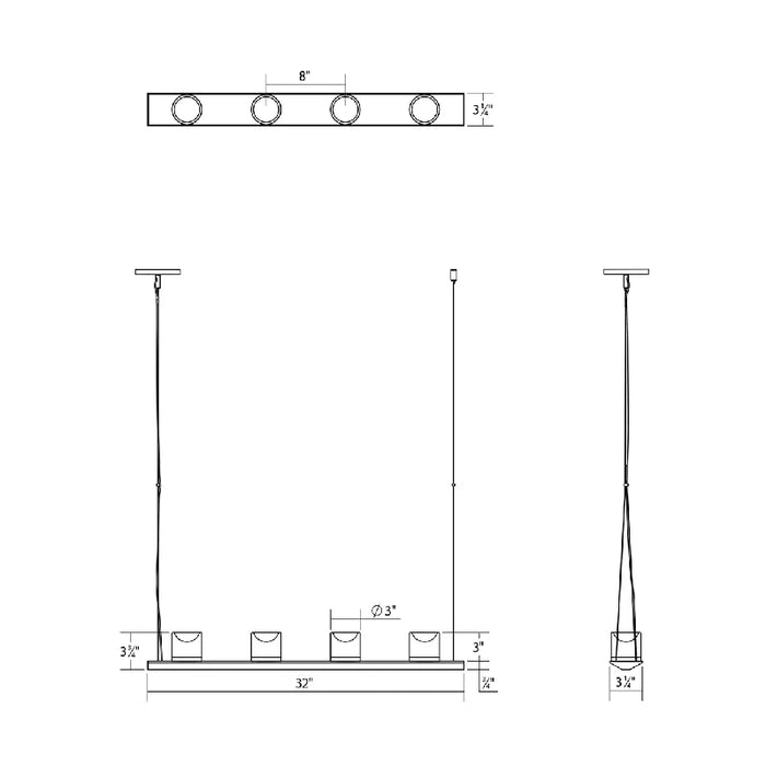 Sonneman 2857-LW Votives 32" LED Bar Pendant with Large Clear Etched Glass