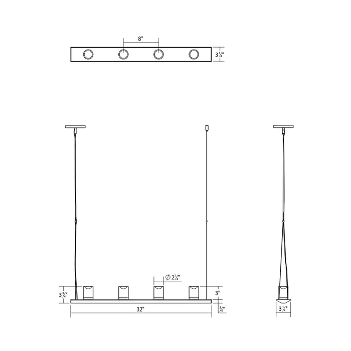 Sonneman 2857-SW Votives 8-lt 32" LED Bar Pendant with Clear Etched Glass