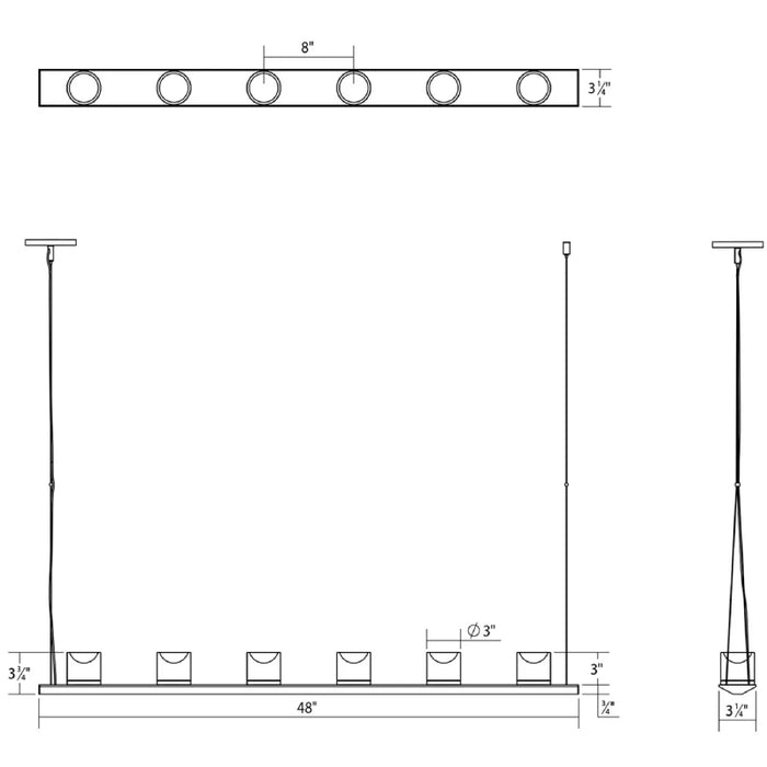 Sonneman 2858-LW Votives 12-lt 48" LED Bar Pendant with Large Clear Etched Glass