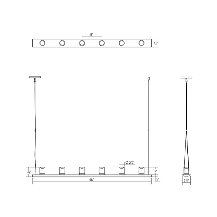 Sonneman 2858-SW Votives 12-lt 48" LED Bar Pendant with Clear Etched Glass