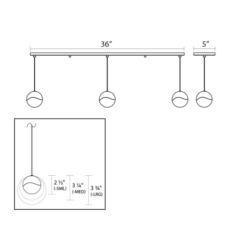 Sonneman 2920 Grapes 3-lt 37" LED Pendant Rectangle Canopy - Small