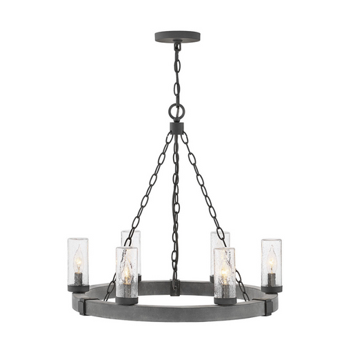 Hinkley 29206 Sawyer Medium 6-lt 24" LED Outdoor Single Tier Chandelier, 12V - Aged Zinc