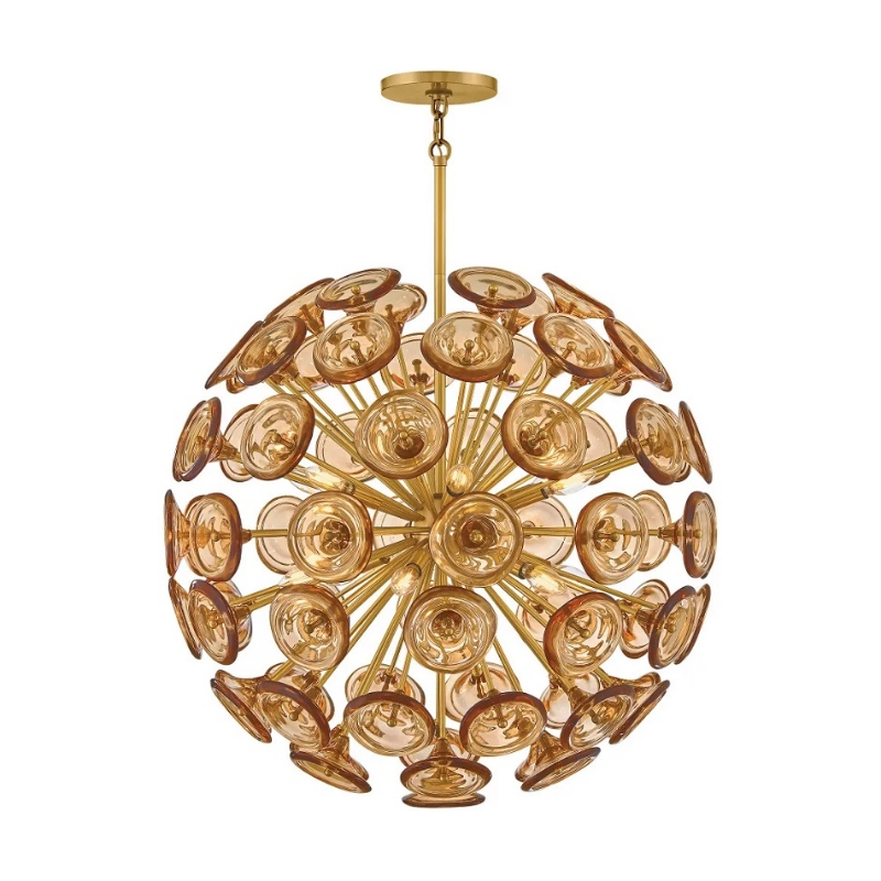 Fredrick Ramond FR46905 Maya 12-lt 30" LED Chandelier - Unlacquered Brass/Light Amber Glass