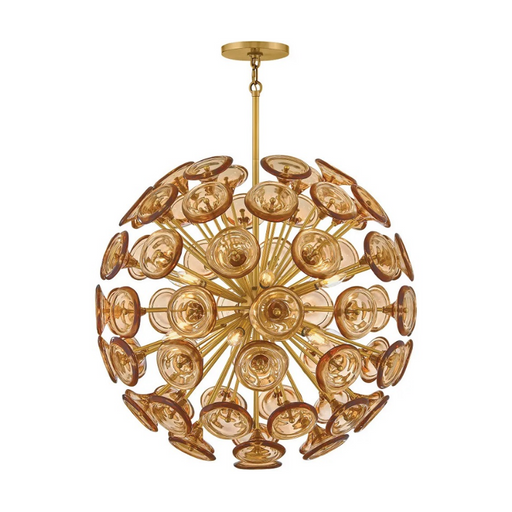 Fredrick Ramond FR46905 Maya 12-lt 30" LED Chandelier - Unlacquered Brass/Light Amber Glass