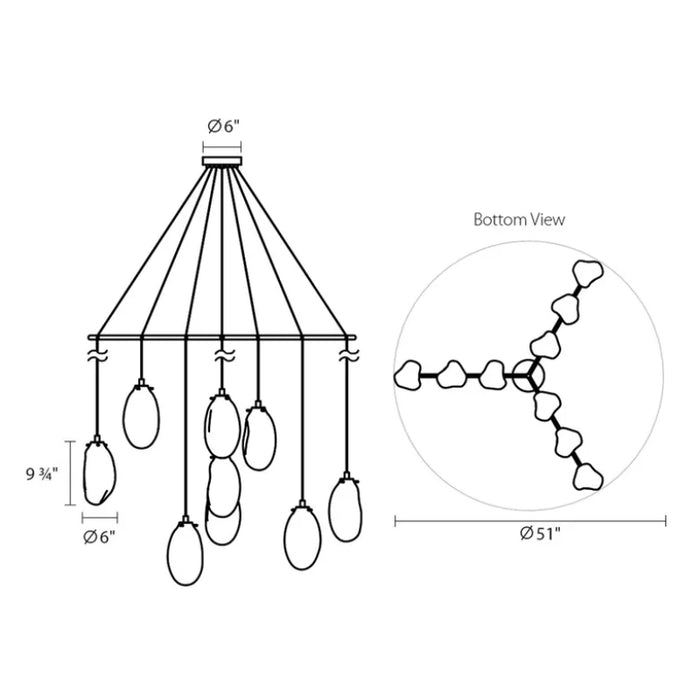 Sonneman 2977 Liquid 9-lt 51" LED Tri-Spreader Chandelier