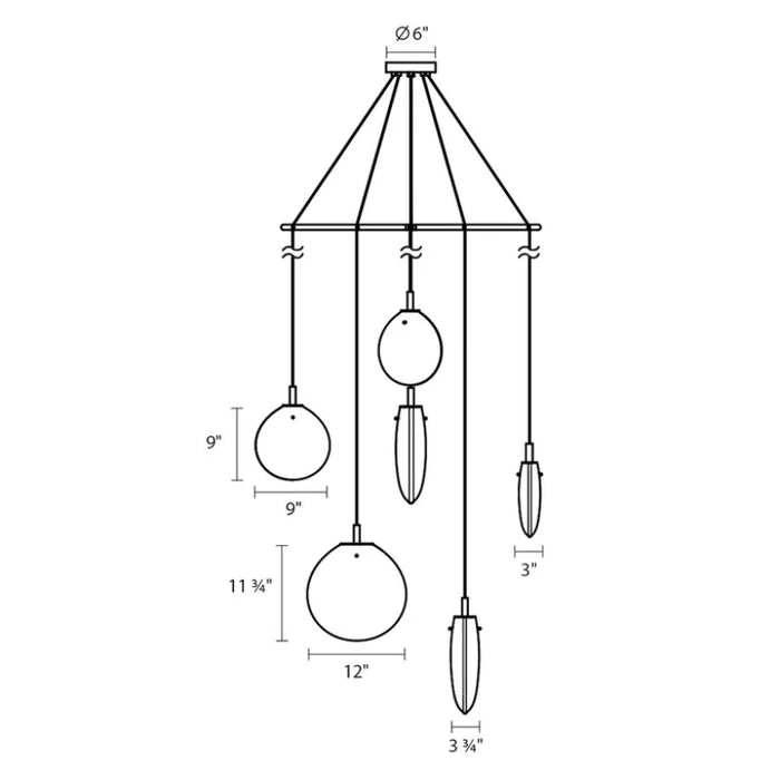 Sonneman 2996 Cantina 6-lt 42" LED Tri-Spreader Chandelier