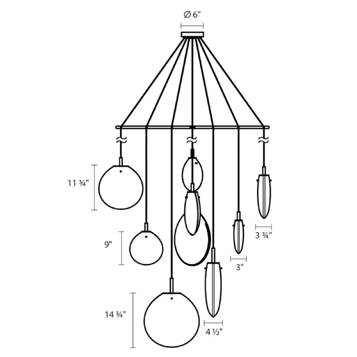 Sonneman 2997 Cantina 9-lt 15" Tri-Spreader LED Chandelier