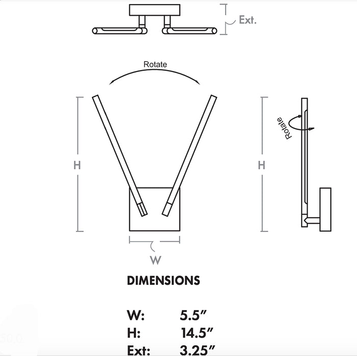 Oxygen 3-404 Palillos 2-lt 15" Tall Wall Sconce, CCT Selectable