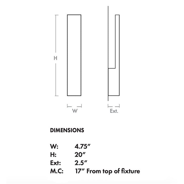 Oxygen 3-749 Icon 1-lt LED 20" Tall Outdoor Wall Sconce, CCT Selectable