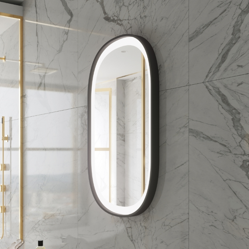 Paris Mirror Chic 24" x 36" Oval LED Vanity Front-Lit Mirror, 3CCT Selectable - Black