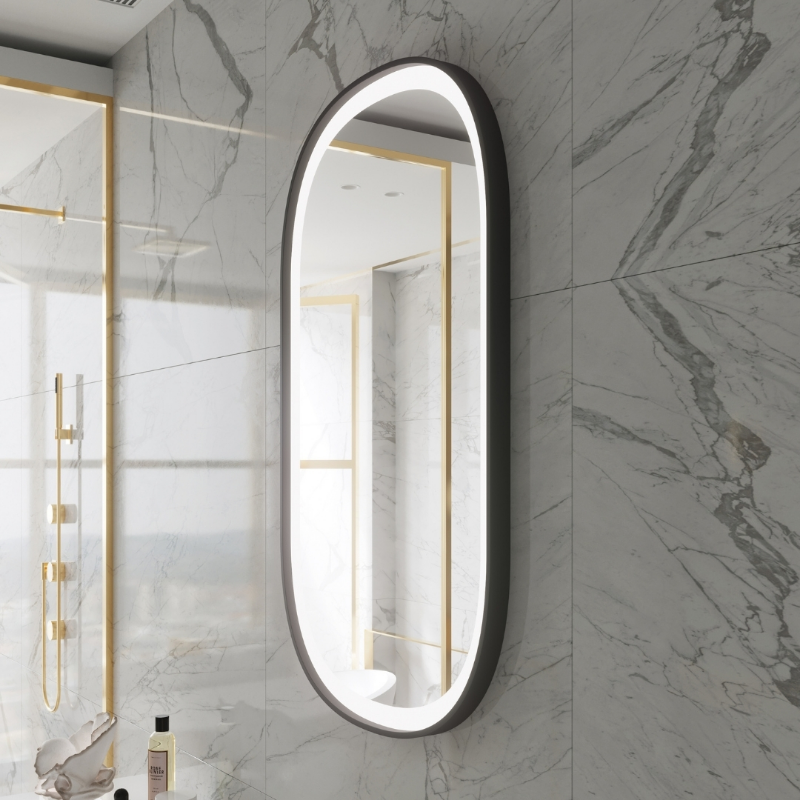 Paris Mirror Chic 28" x 48" Oval LED Vanity Front-Lit Mirror, 3CCT Selectable - Black