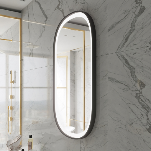 Paris Mirror Chic 28" x 48" Oval LED Vanity Front-Lit Mirror, 3CCT Selectable - Black