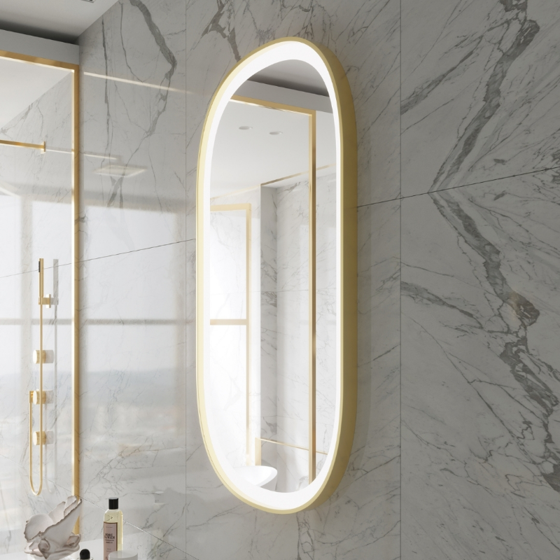 Paris Mirror Chic 28" x 48" Oval LED Vanity Front-Lit Mirror, 3CCT Selectable - Gold