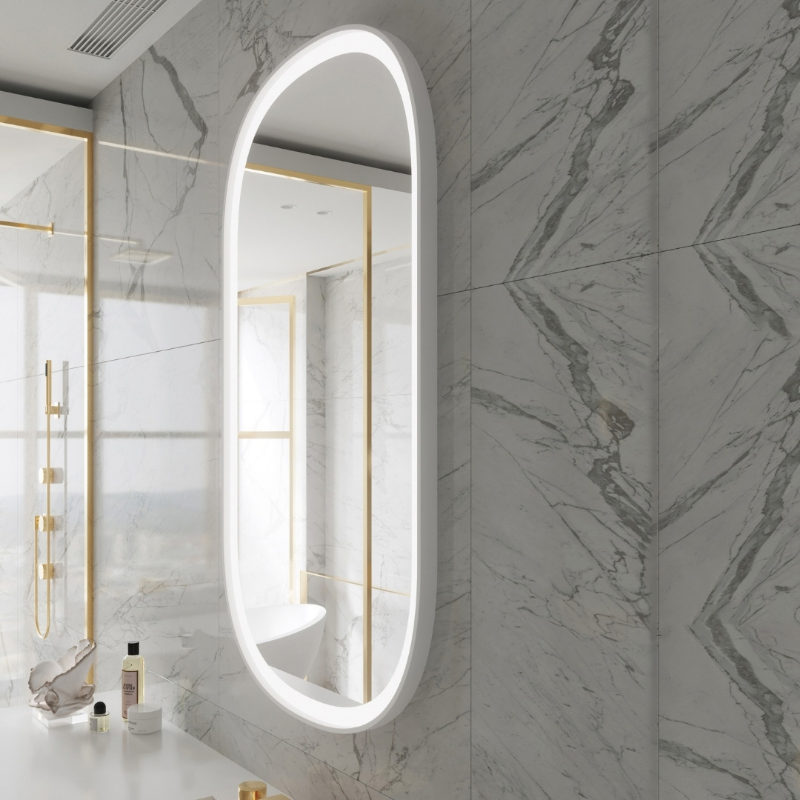 Paris Mirror Chic 32 x 60 Oval LED Illuminated Mirror - White