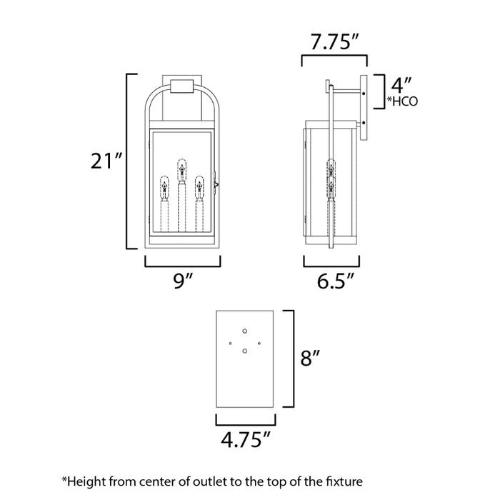Maxim 30804 Bonham 3-lt 9" Tall Outdoor Wall Sconce