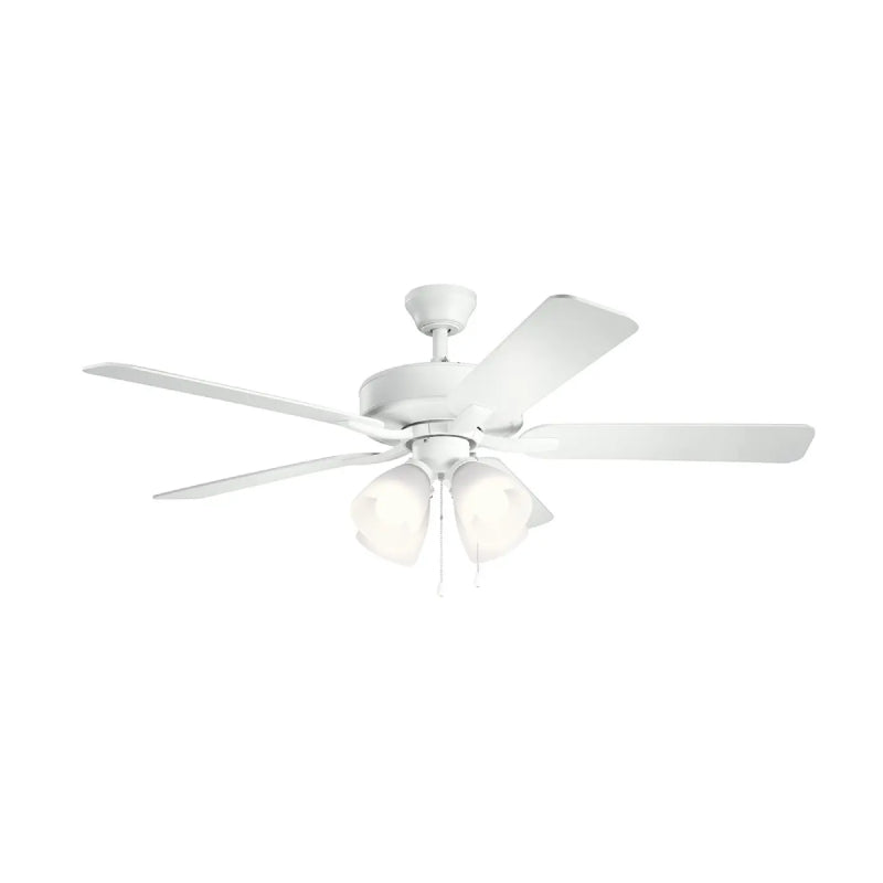 Kichler 330016 Basics 52" Ceiling Fan with LED Light Kit - Matte White with Matte White/Silver Blades