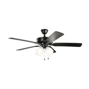 Kichler 330016 Basics 52" Ceiling Fan with LED Light Kit - Satin Black with Satin Black/Silver Blades
