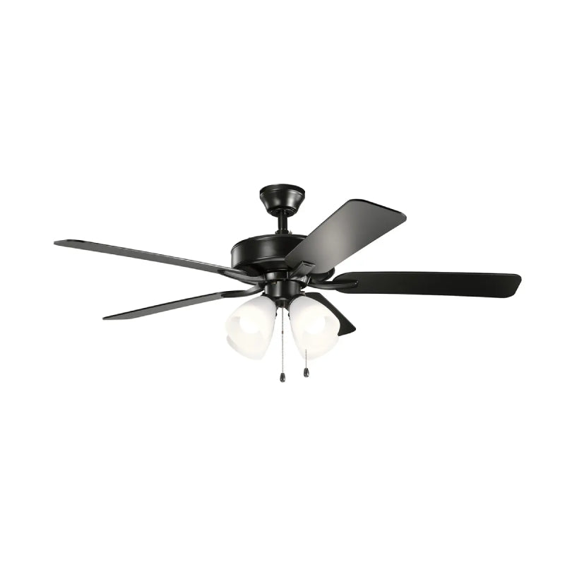 Kichler 330016 Basics 52" Ceiling Fan with LED Light Kit - Satin Black with Satin Black/Silver Blades