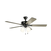 Kichler 330016 Basics 52" Ceiling Fan with LED Light Kit - Satin Black with Satin Black/Silver Blades
