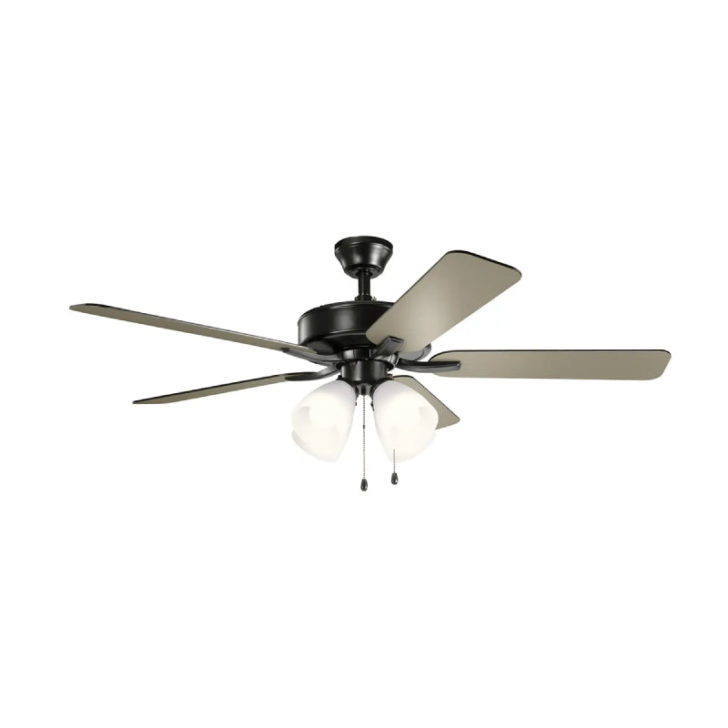Kichler 330016 Basics 52" Ceiling Fan with LED Light Kit - Satin Black with Satin Black/Silver Blades