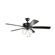 Kichler 330016 Basics 52" Ceiling Fan with LED Light Kit - Satin Black with Satin Black/Silver Blades