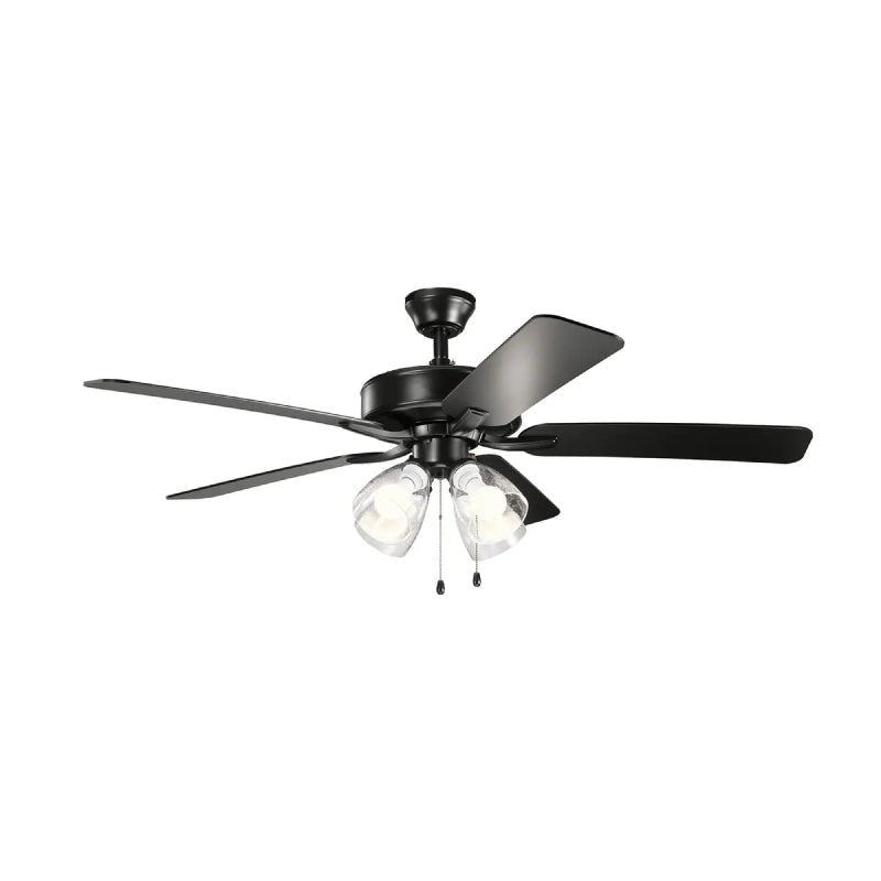Kichler 330016 Basics 52" Ceiling Fan with LED Light Kit - Satin Black with Satin Black/Silver Blades