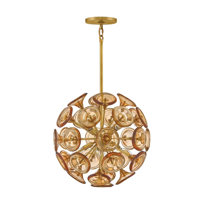 Fredrick Ramond FR46907 Maya 8-lt 20" LED Pendant - Unlacquered Brass/Light Amber Glass