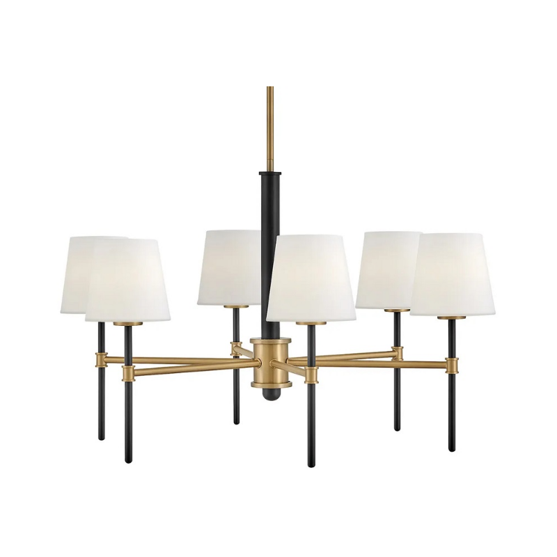 Hinkley 46954 Saunders 6-lt 30" LED Chandelier - Black with Lacquered Brass accents