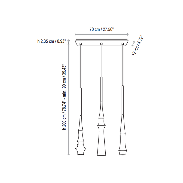 Bover Slend Set 3 Rectangular 3-lt 28" LED Pendant
