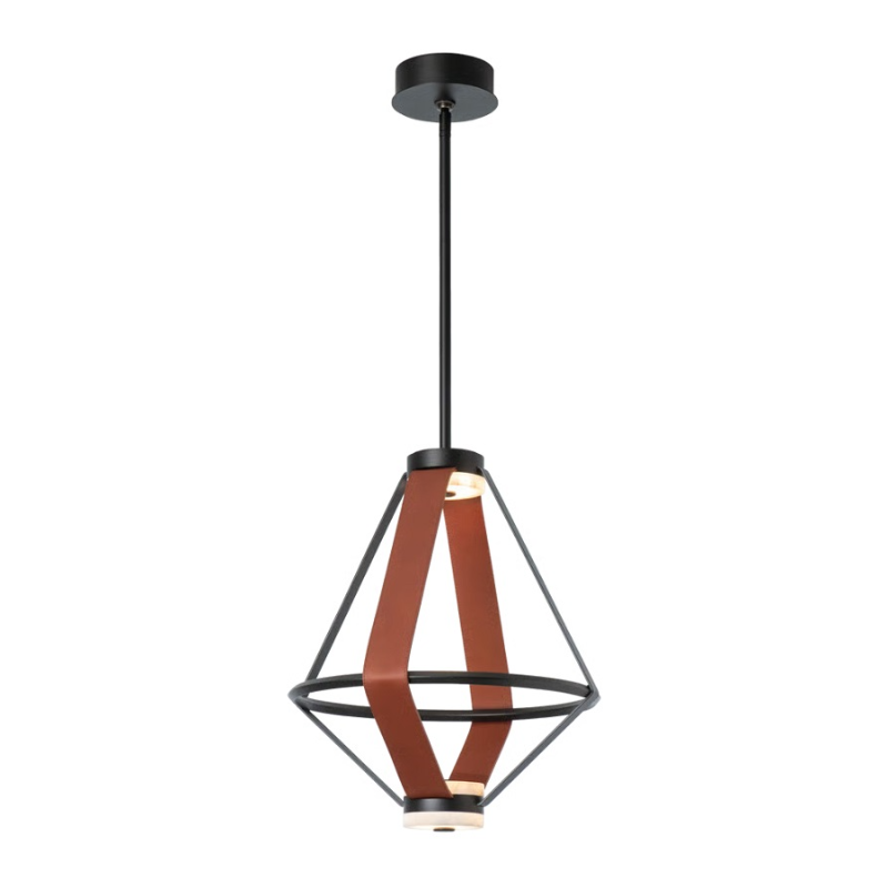 Hubbardton Forge 401320 Aspen 3-lt 17" LED Small Lantern - Black/Leather Chestnut