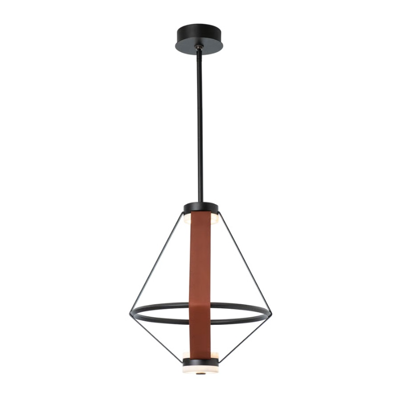 Hubbardton Forge 401320 Aspen 3-lt 17" LED Small Lantern - Black/Leather Chestnut