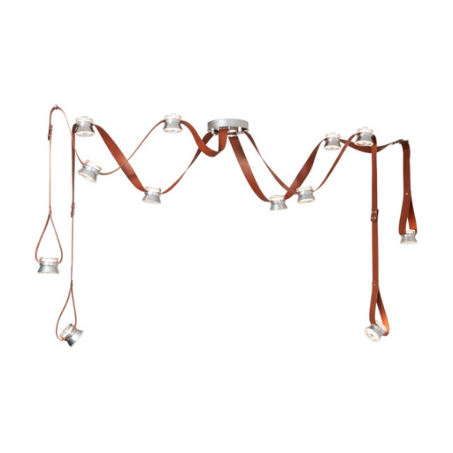 Hubbardton Forge 401322 SNAPS 12-lt 18" LED Pendant w/Metal Cones - Sterling/Leather Chestnut