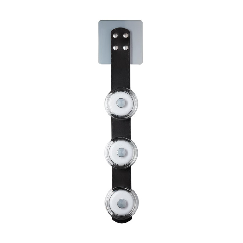 Hubbardton Forge 402032 SNAPS 3-lt 25" Tall LED Wall Sconce - Sterling/Leather Black/Pressed Glass