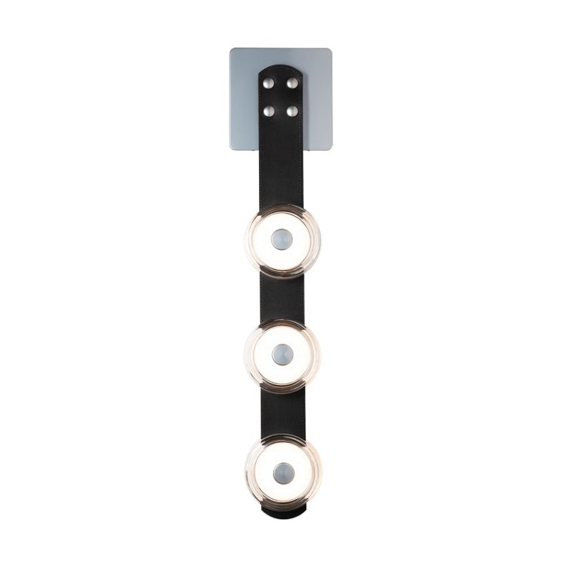 Hubbardton Forge 402032 SNAPS 3-lt 25" Tall LED Wall Sconce - Sterling/Leather Black/Pressed Glass