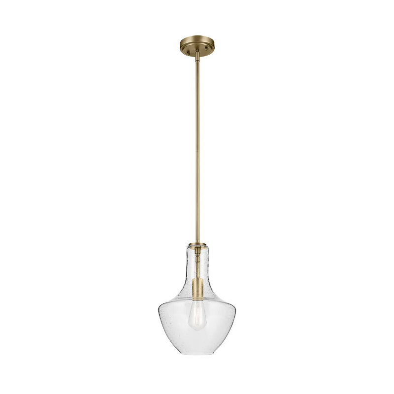 Kichler 42141 Everly 1- lt 11" Bell Pendant - Natural Brass/Clear Seeded