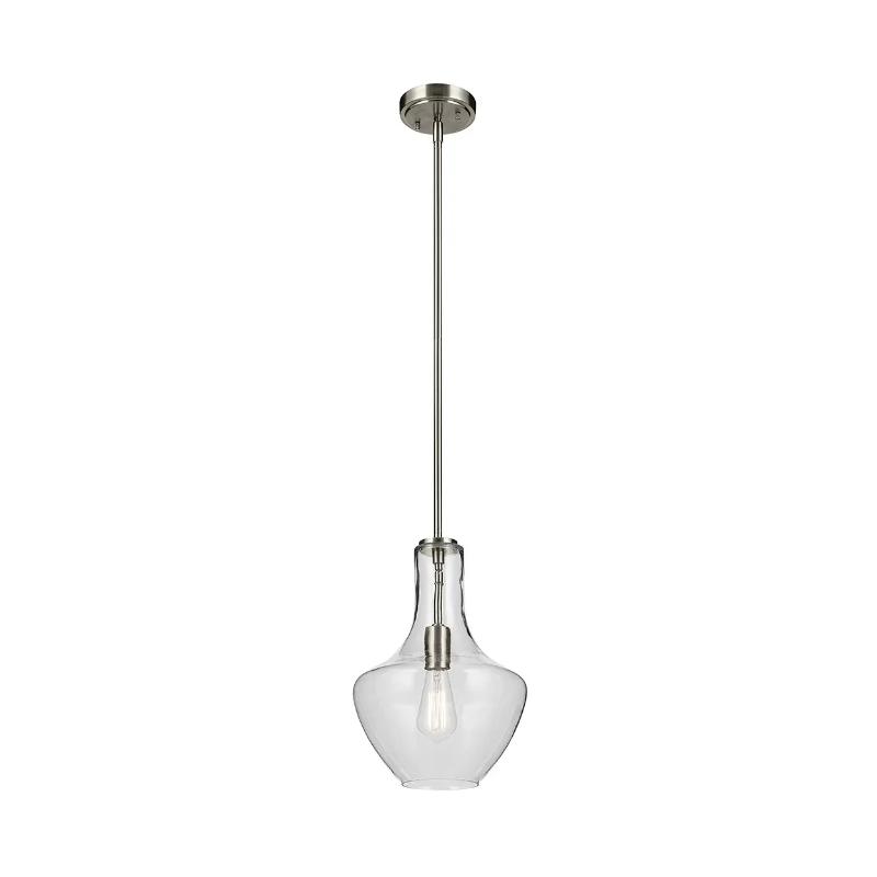 Kichler 42141 Everly 1- lt 11" Bell Pendant - Brushed Nickel/Clear