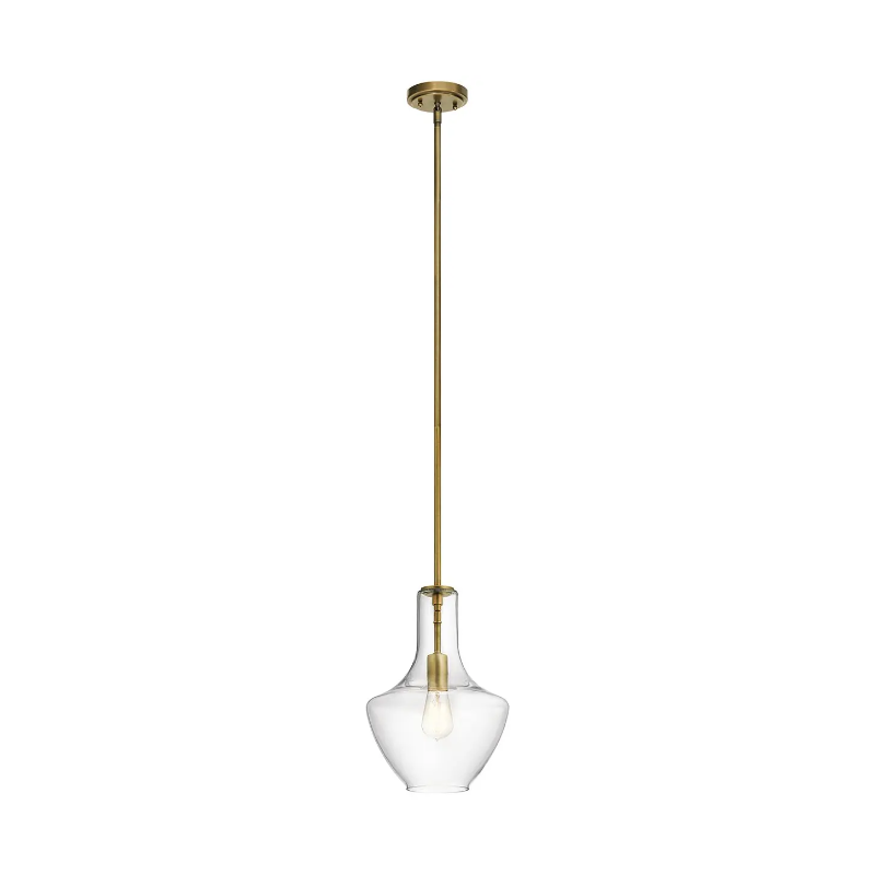 Kichler 42141 Everly 1- lt 11" Bell Pendant - Natural Brass/Clear