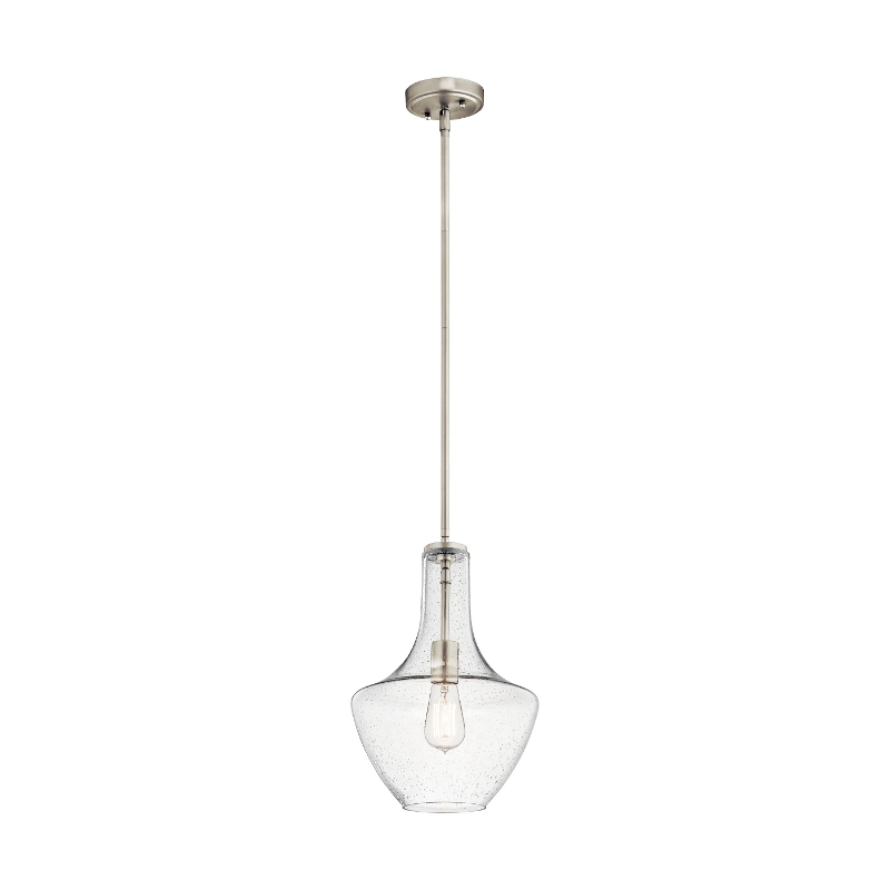 Kichler 42141 Everly 1- lt 11" Bell Pendant - Brushed Nickel/Clear Seeded