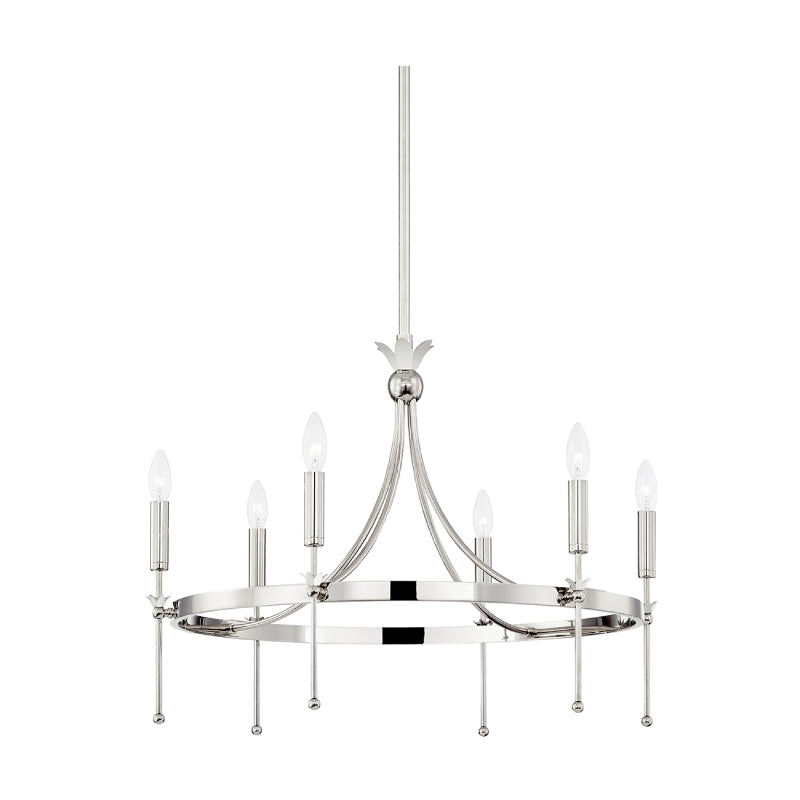 Hudson Valley 4327 Gates 6-lt 27" Chandelier-Polished Nickel