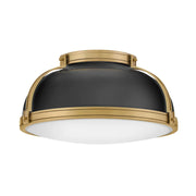 Hinkley 46353-LCB Barton 3-lt 18" LED Flush Mount - Black with Lacquered Brass accents