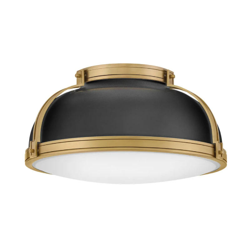 Hinkley 46353-LCB Barton 3-lt 18" LED Flush Mount - Black with Lacquered Brass accents