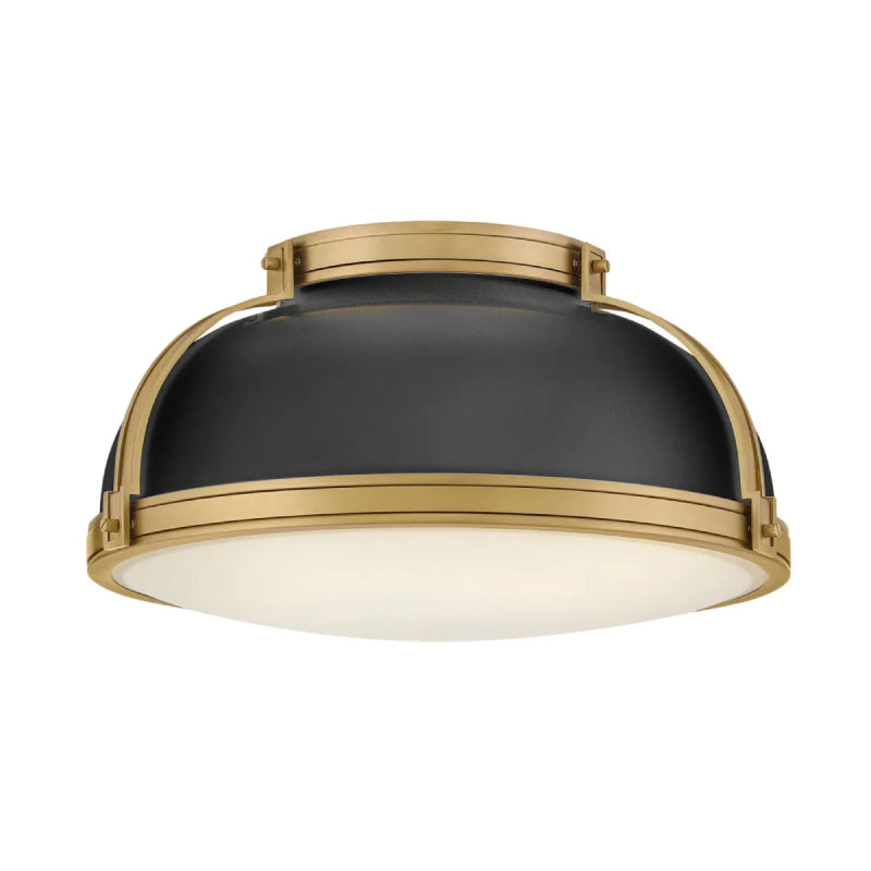Hinkley 46353-LCB Barton 3-lt 18" LED Flush Mount - Black with Lacquered Brass accents