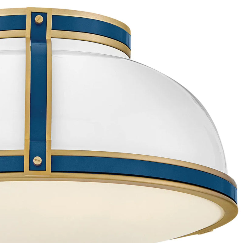 Hinkley 46353-LCB Barton 3-lt 18" LED Flush Mount - Gloss White with Lacquered Brass accents