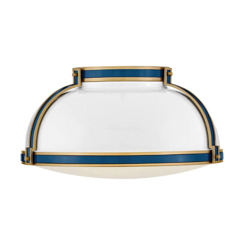 Hinkley 46353-LCB Barton 3-lt 18" LED Flush Mount - Gloss White with Lacquered Brass accents
