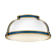 Hinkley 46353-LCB Barton 3-lt 18" LED Flush Mount - Gloss White with Lacquered Brass accents
