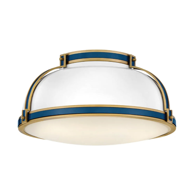 Hinkley 46353-LCB Barton 3-lt 18" LED Flush Mount - Gloss White with Lacquered Brass accents