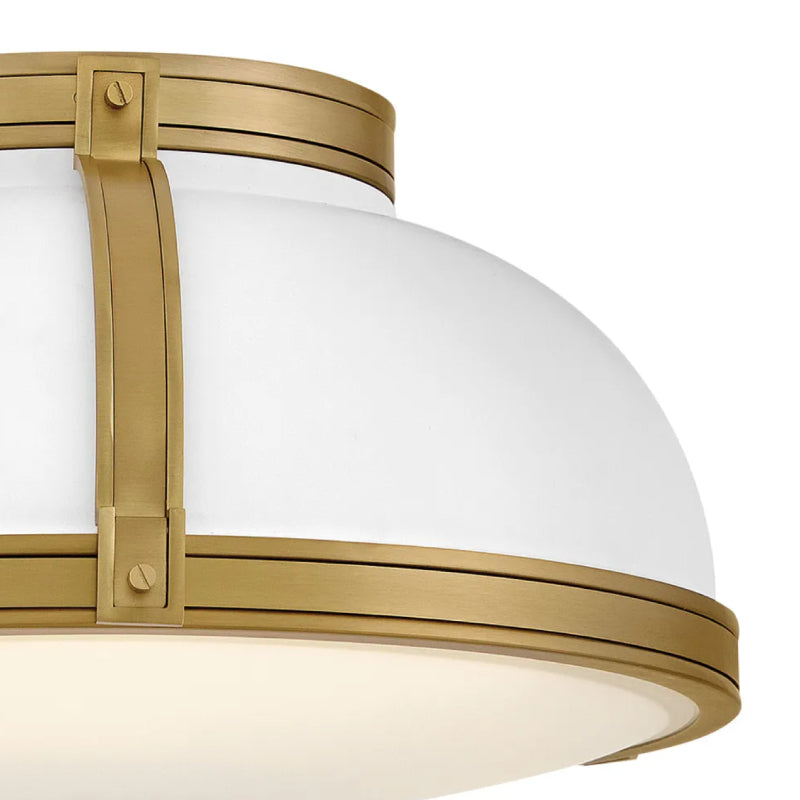 Hinkley 46353-LCB Barton 3-lt 18" LED Flush Mount - Matte White with Lacquered Brass accents