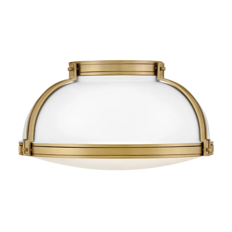 Hinkley 46353-LCB Barton 3-lt 18" LED Flush Mount - Matte White with Lacquered Brass accents